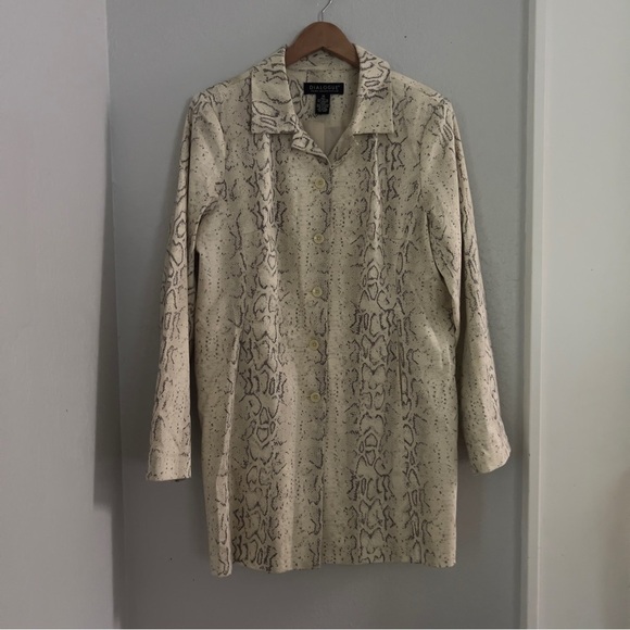 Dialogue Women’s Sz 14 Tan Nude Beige Snake Print Trench Coat Animal Print - Picture 2 of 8